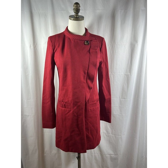 Cabi Celebration Jacket Coat Red Houndstooth Ruffle Size S Small - Picture 1 of 10